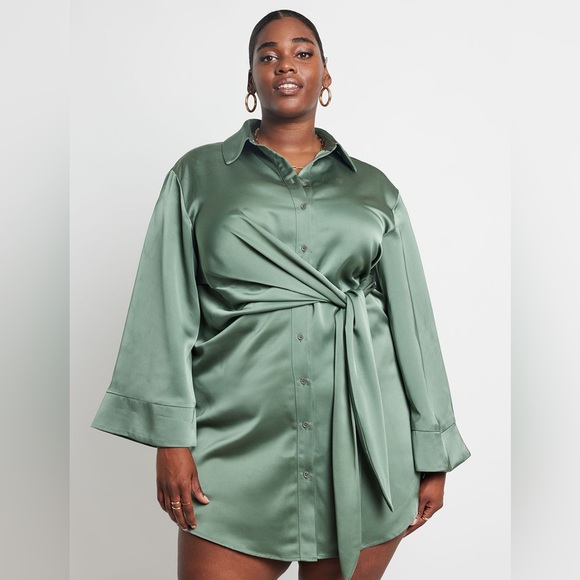 Eloquii NWT tie waist satin shirt dress 16 - Picture 3 of 3